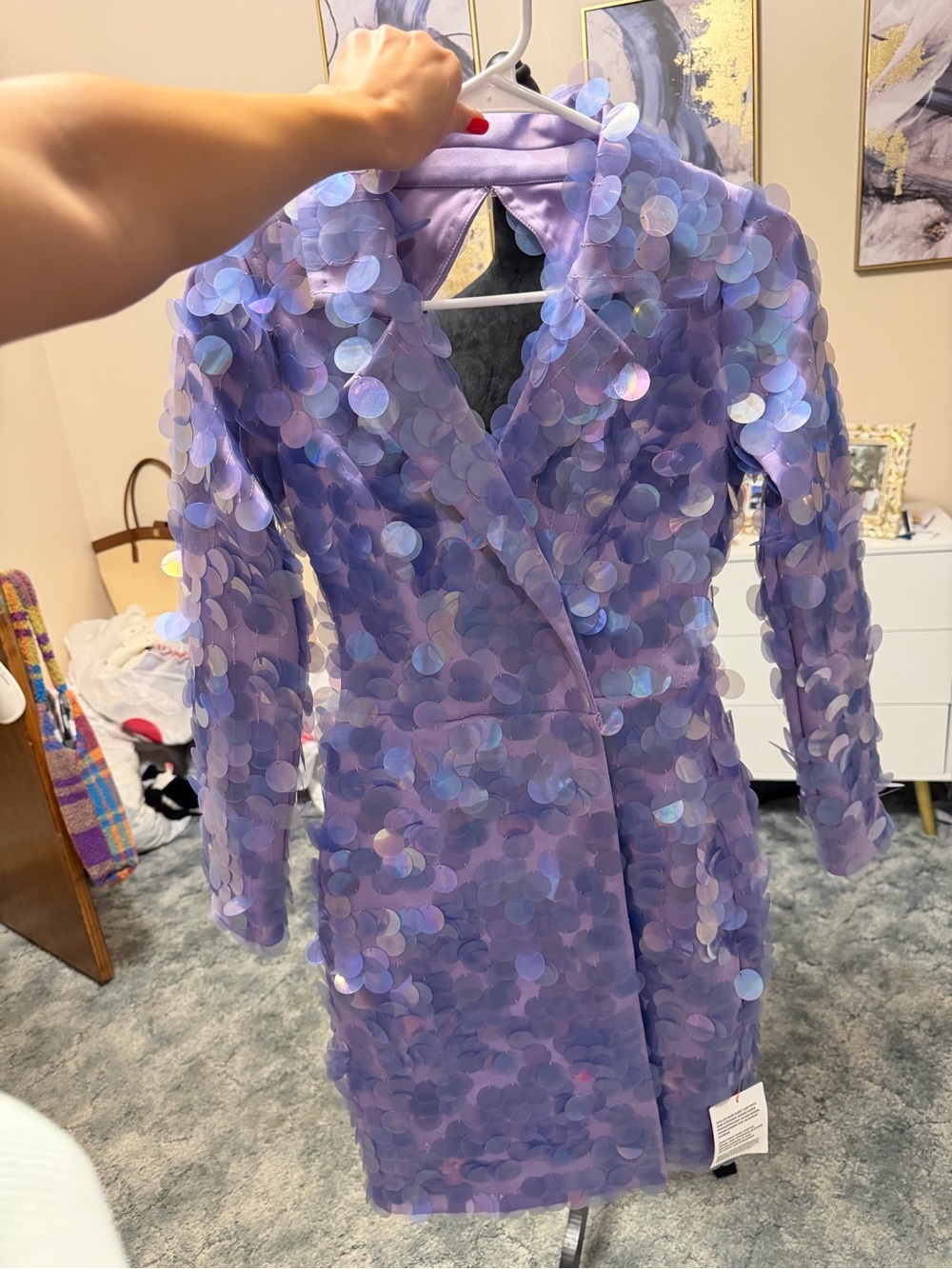 ASOS Lavender Iridescent Sequin Long Sleeve Sheath Dress - Picture 3 of 8